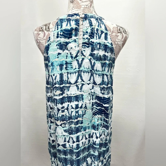 NICOLE MILLER Navy and aqua 💯 Linen halter neck mini dress size M. - Picture 5 of 12